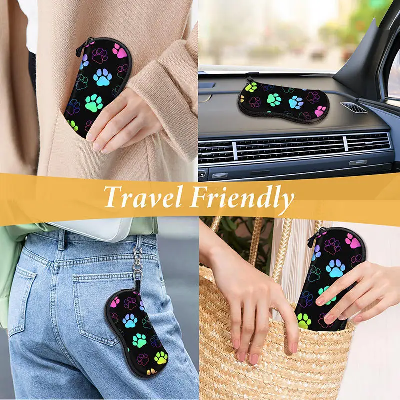 Sunglasses Case Portable Zipper Soft Glasses Case with Carabiner Sunglasses Case Black Zipper Eyeglass Pouch Neoprene