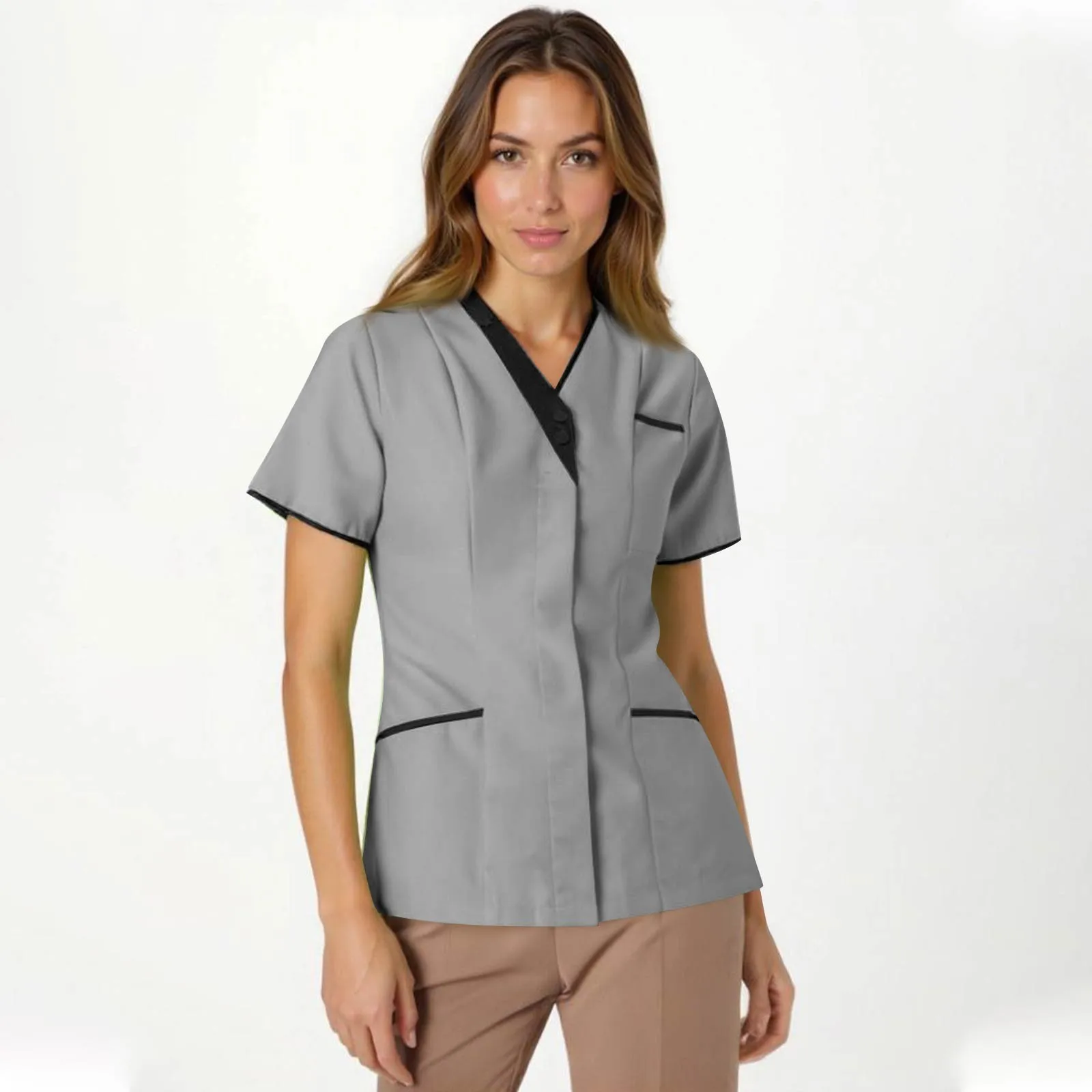 Modischer, einfarbiger Damen-Overall mit V-Ausschnitt und kurzen Ärmeln und Taschen, einfache, leichte, bequeme Oberteile für den Sommer