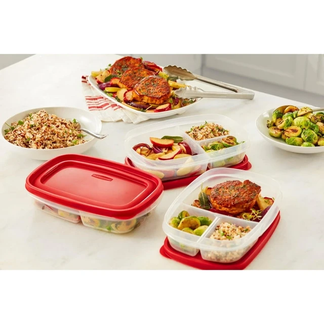 Find Lids 5 Pack Meal Prep Containers with 3 Compartments, Red, 5.1 Cups Glass  food containers Tuppers de comida Stainless steel - AliExpress