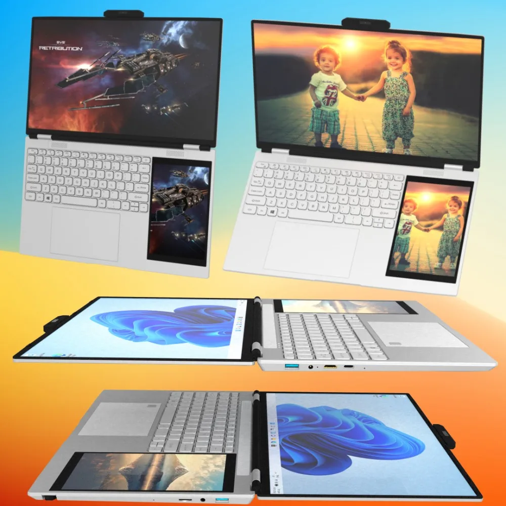 Dual-screen Laptop 15.6" IPS 2K four-sided narrow screen 7" IPS Touch screen 32GB Intel N95 CPU 4 Core 4 Thread up to 3.4GHz 4