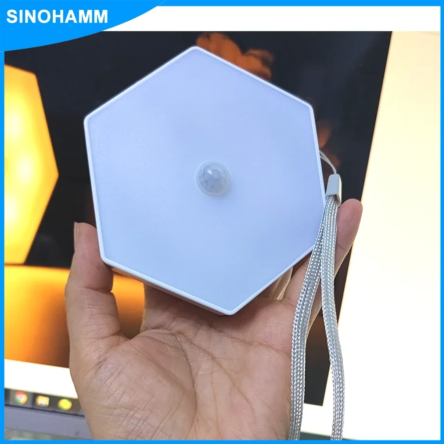 Rechargeable LED Closet Night Light with PIR Motion Sensor and Hexagon Magnetic Kitchen Bathroom Cabinet Portable Emergency Lamp