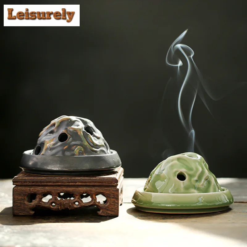 Chinese Style Antique Celadon Mountain Incense Holder Incense Smoke Waterfall Incense Burners Meditation Censer Teaset Craft