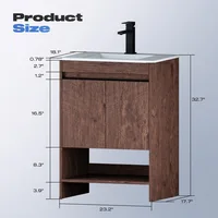 24" Bathroom Vanity, Brown Modern Small Single Bathroom Cabinet Set, Soft Closing Doors with Metal Handles, Storage, Sink Base 2
