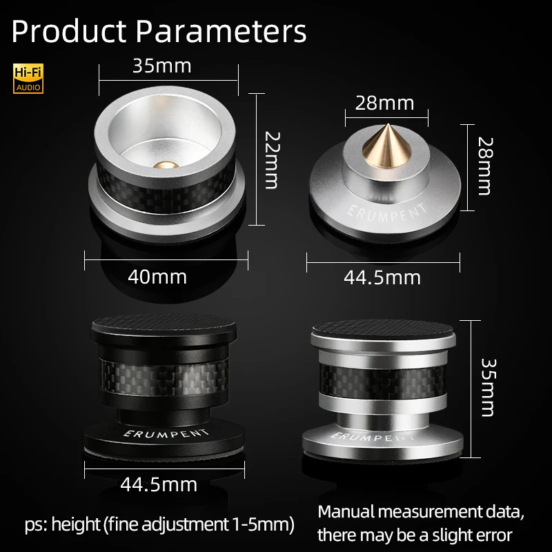 HiFi Cone Speaker Spike Stands Carbon Fiber Metal CD Stand Speaker Amplifier Adjustable Turntable Isolation Feet 4PCS