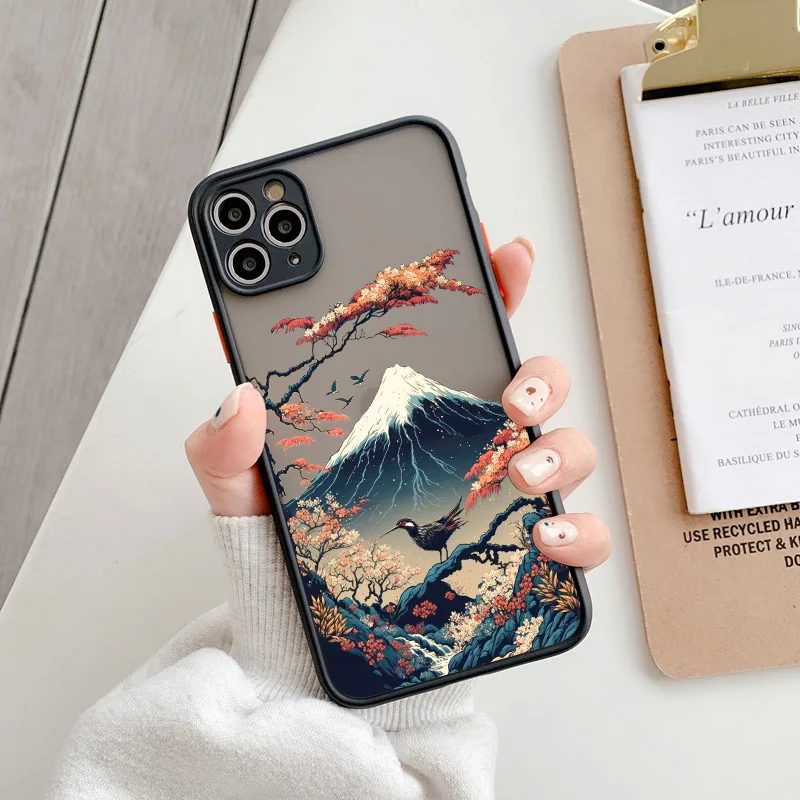 Japanese Aesthetic Mount Fuji Landscape Map Phone Case For iPhone 7 8 Plus 14 13 12 11 15 Pro Max Mini XR XS X Shockproof Cover