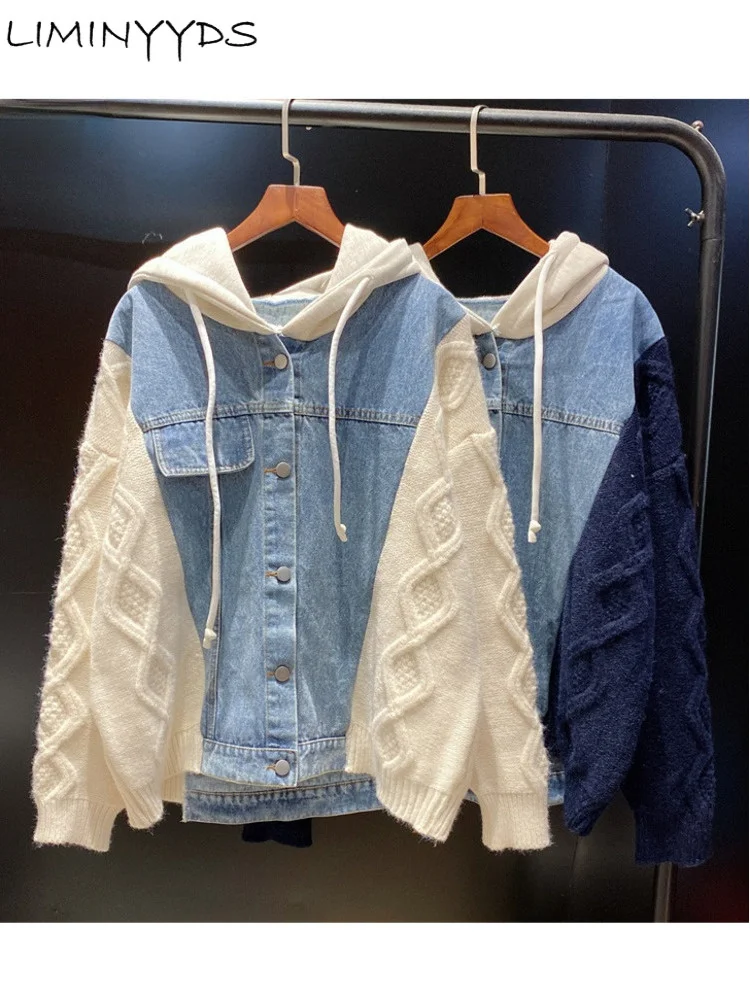

Cardigan Women's Korea Spliced Knitted Autumn 2022 New Hooded Loose Single Breasted Long Sleeve Sweater Coat
