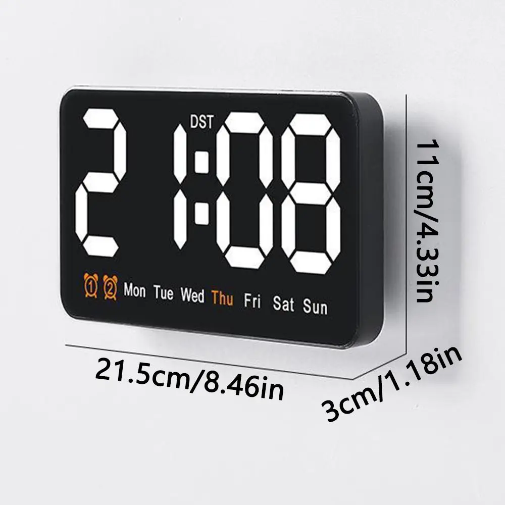 LED Digital Wall Clock with Dual Alarms and Adjustable Brightness