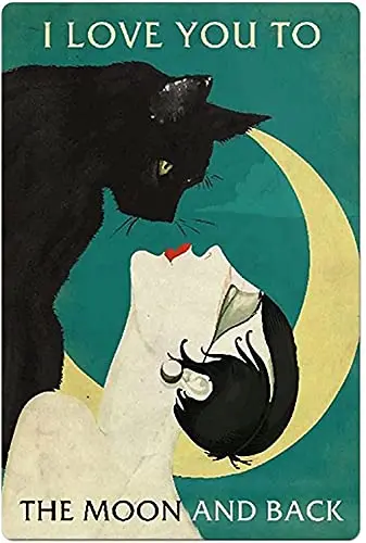 Black Cat Moon Metal Tin Sign, Ti Amo Fino Alla Luna E Sul Retro, Super Resistente Bagno Retro Targa Poster Cave Bar Ornaments