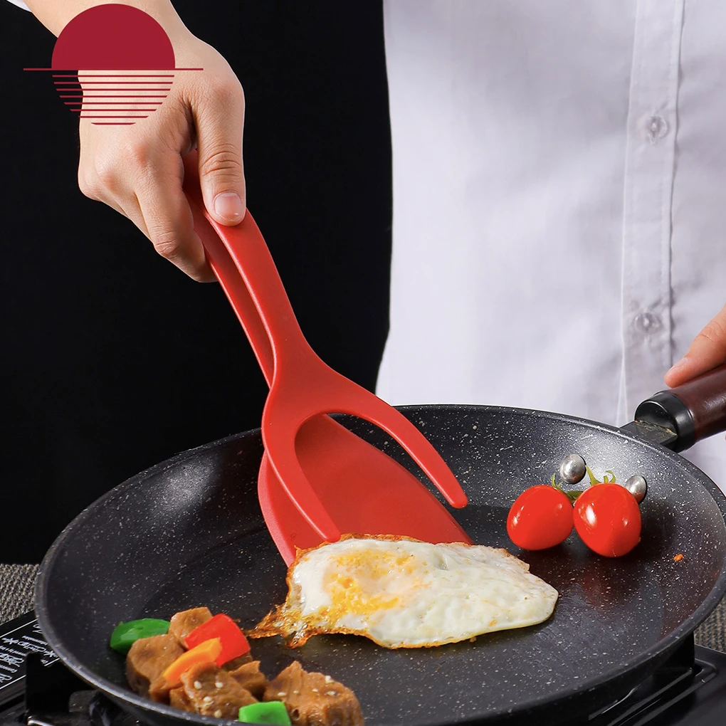 Non Stick 2 In 1 Pancake Spatula French Fries Turners Egg Clamp Frying Steak Pancake Tongs Toast Omelet Clip Kitchen Accessories food tongs