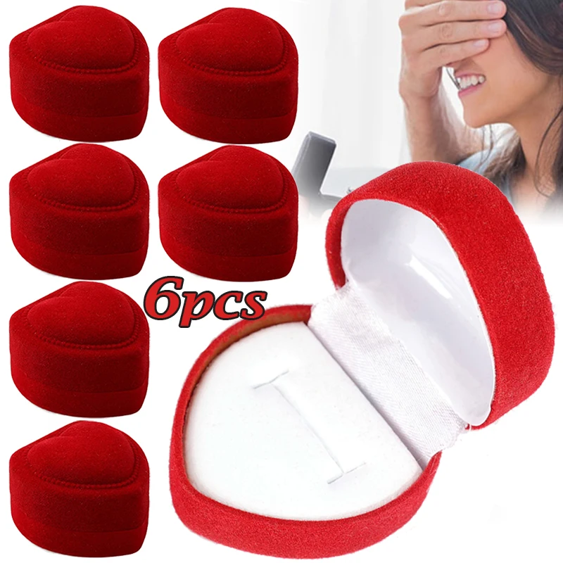 6Pcs Red Foldable Fine Jewelry Box Display Storage Packaging Case Red Engagement Wedding Heart Velvet Ring Box Organizer 1 10pcs velvet red heart shape ring boxes jewelry mini case earrings display holder gift couple wedding ring container wholesale