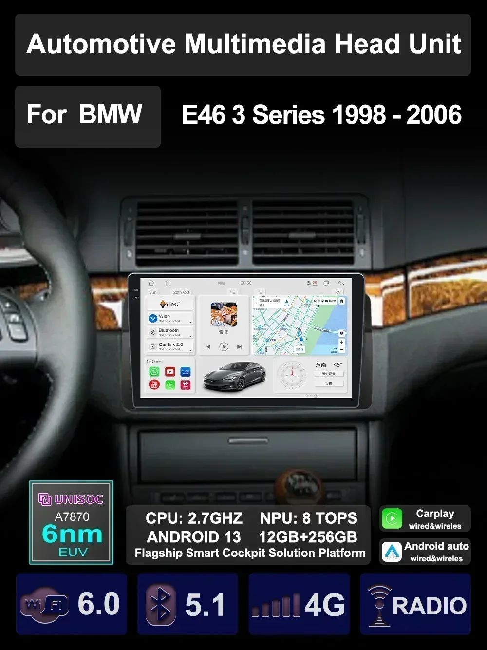 Per Bmw E46 1998 1999 - 2004 2005 Car Multimedia Carplay Android Auto Navigazione Gps Fm Dab Radio Video Stereo Palyer Head Unit