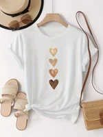 T-shirt décontracté à manches courtes pour femmes avec imprimé graphique quatre coeurs – Noir et doré, col rond extensible moyen 3