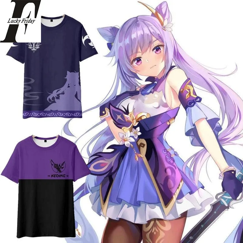 Genshin impact keqing kawaii 3d t-shirts anime game cartoon men women t-shirts tops o-neck short sleeve unisex t-shirt