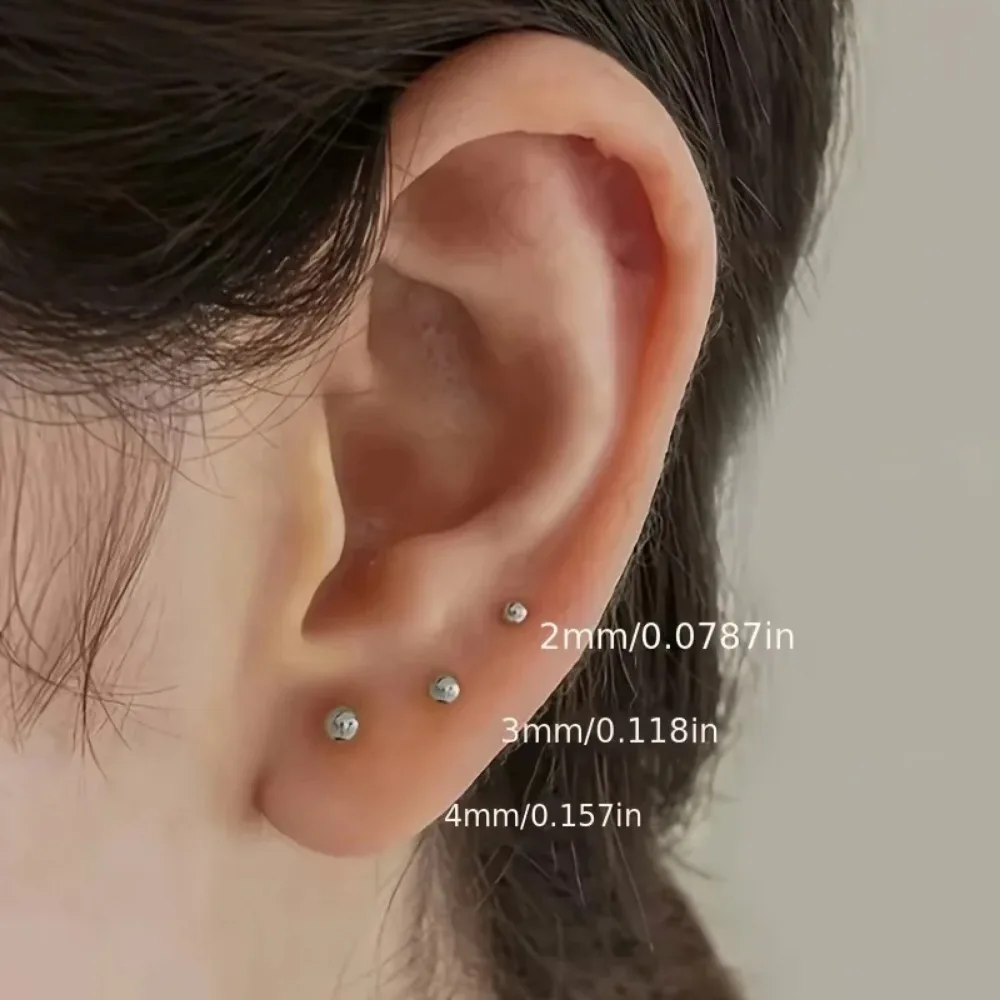 Stainless Steel Round Ball Stud Earrings 3 Pairs for Women Men Classic Style Daily Earring Wear Jewelry Gifts