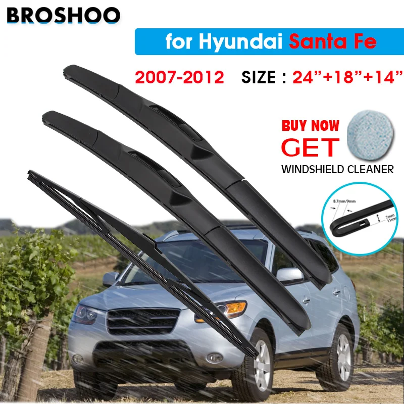 Wiper Front Rear Wiper Blades Set For Hyundai Santa Fe 2007 2008 2009 2010 2011 2012 Front Rear Window 24"+18"+14"