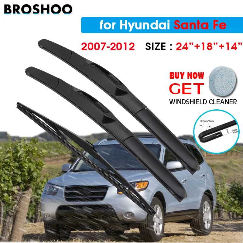 Set Di Spazzole Tergicristallo Anteriore Posteriore Per Hyundai Santa Fe 2007 2008 2009 2010 2011 2012 Lunotto Anteriore Posteriore 24 "+ 18" + 14"