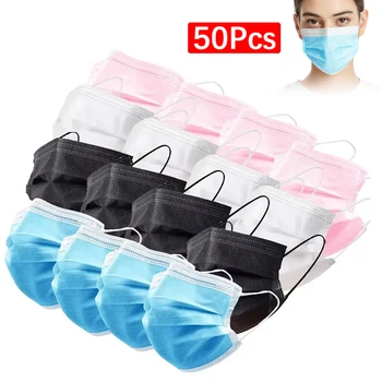50 pezzi maschera a 3 strati maschere per il viso panno soffiato fuso maschere protettive antipolvere di sicurezza usa e getta blu adulti maschera non tessuta