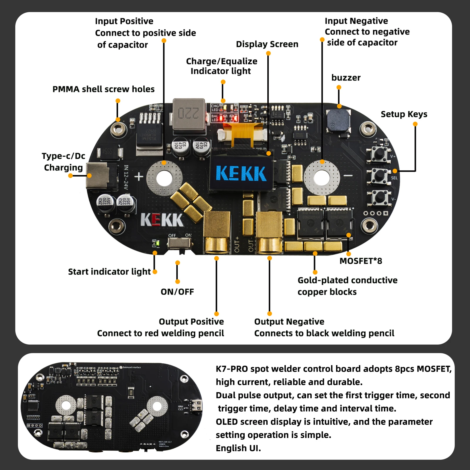 K7-PRO Spot Welder Machine Capacitor Spot Welding Control Board Kit Spot Welders Controller Module for DIY 18650 Lithium Battery 4