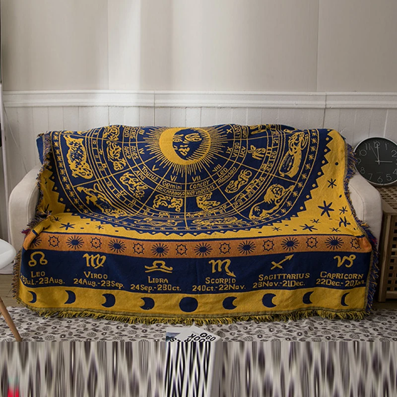 Ethnic Tassel Polyester chemical fiber Blanket, Anti Slip Thickened Carpet Sofa Cover Lunch Break Photography Props Pastoral 1Pc