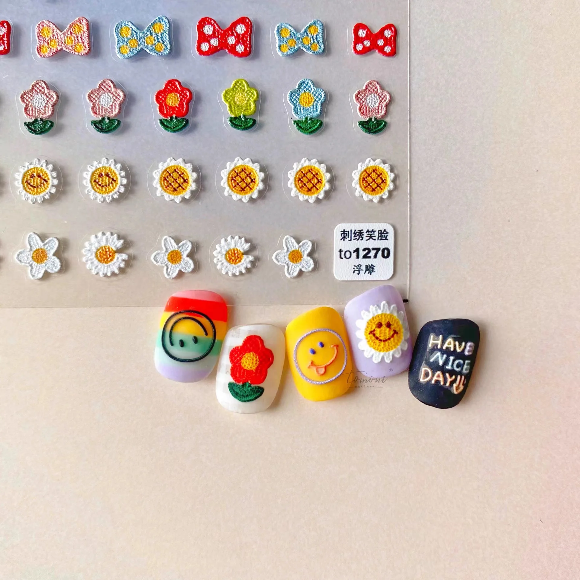 

Lovely Sunflower Colorful Bowknot Flowers Engraved Nail Art Stickers Quality Nail Art Decorations DIY Manicure Decal Decoration