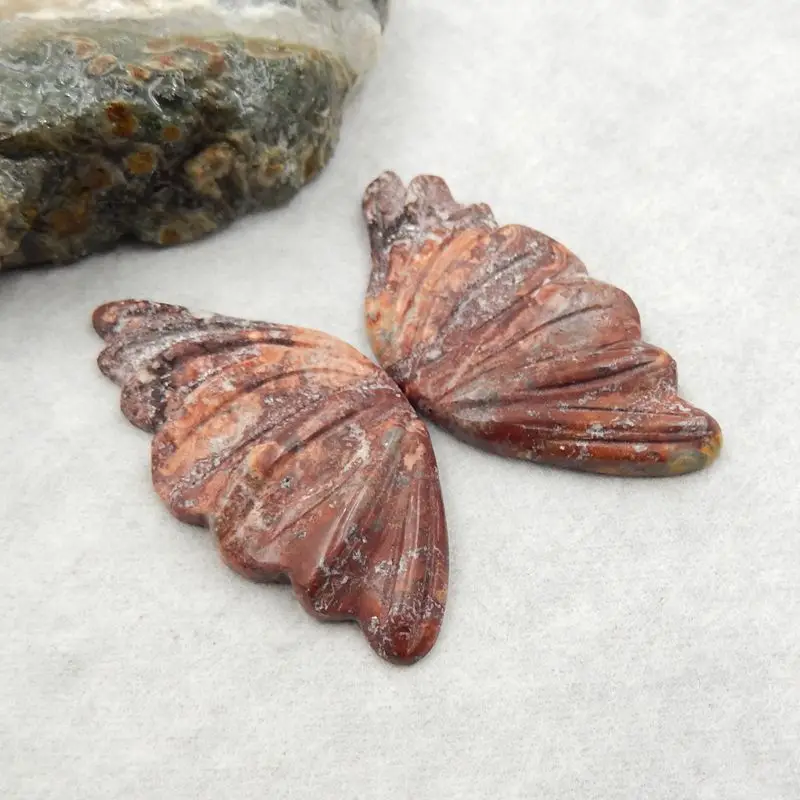 Natural Stone Ocean Jasper Gemstone Carved Butterfly Wings Cabochon Piar,46x23x5mm,12g Fashion Earrings Necklace Accessories