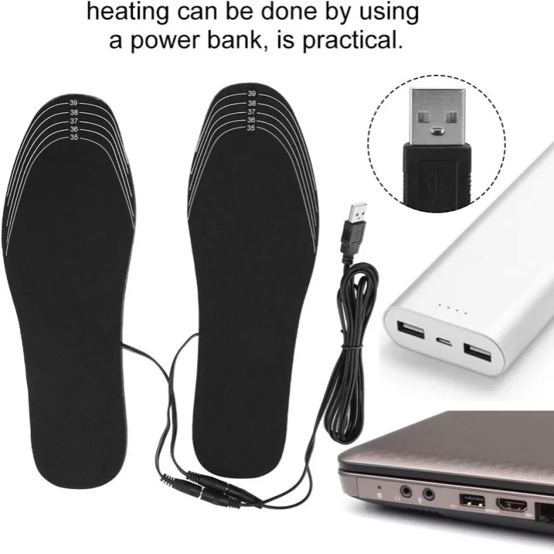 1Pair USB Powered Heating Insole Winter Outdoors Foot Warming Shoe Pad Comfortable Keeping Warm Washable Mat Shoe Accessories