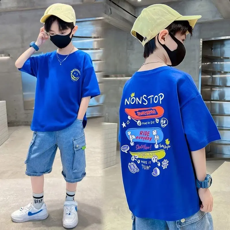 Boys' Summer Short Sleeve T-shirt Small And Medium Children's Round Neck Top Children's Casual Versatile Half Sleeve Fashion T shirt Cotton T shirt Kids T shirt