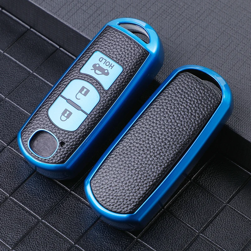 Key Case Cover Key Case Remote Control Case Cover Leather + TPU All-Inclusive Car Remote Key Cover Case Fob for Mazda 2 3 5 6 CX-3 CX-5 CX-7 CX-9 CX8 Speed Miata MX5