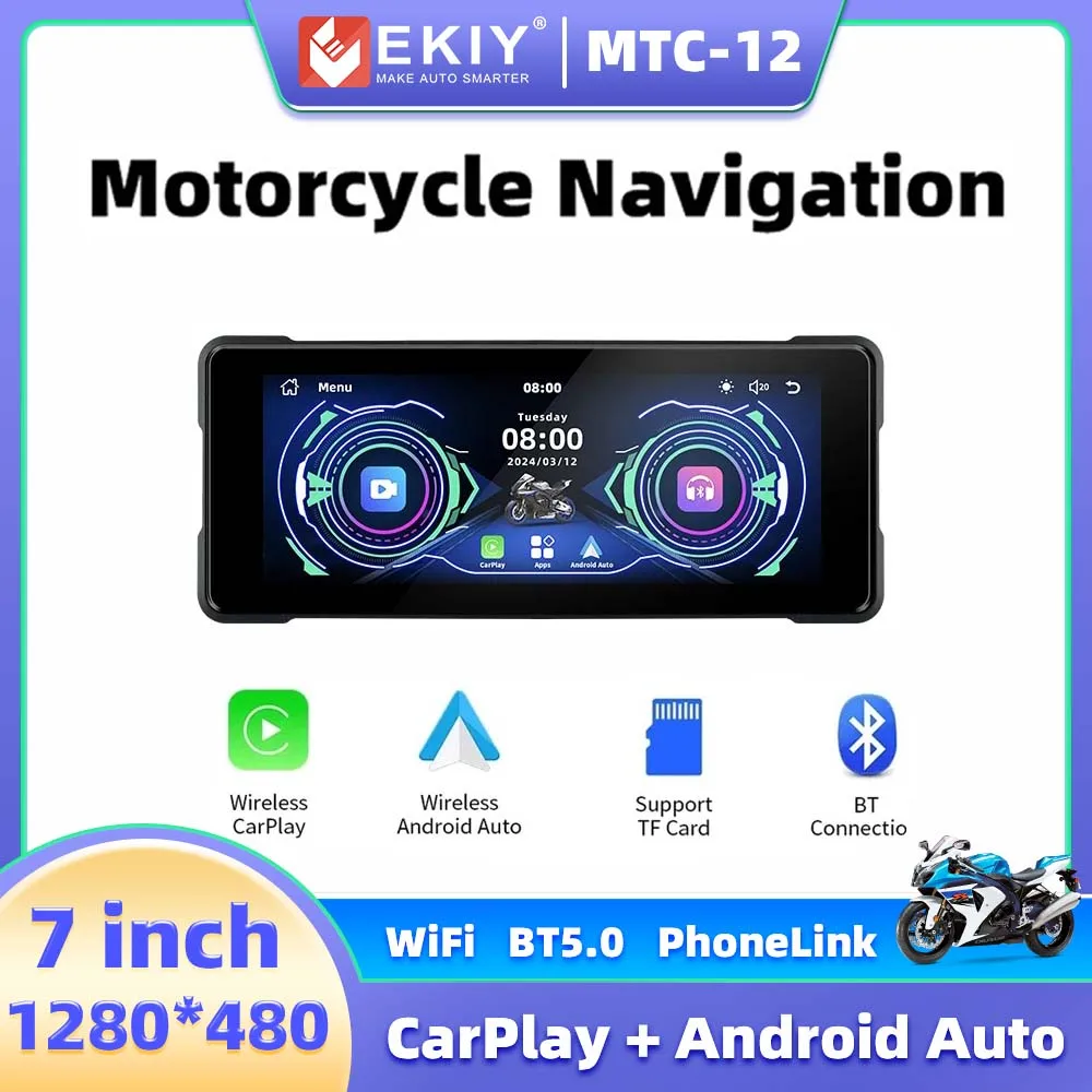

EKIY 7-дюймовый беспроводной Android Авто двухканальный BT задняя и передняя камеры мотор беспроводной Carplay для мопедов автомобильная навигация