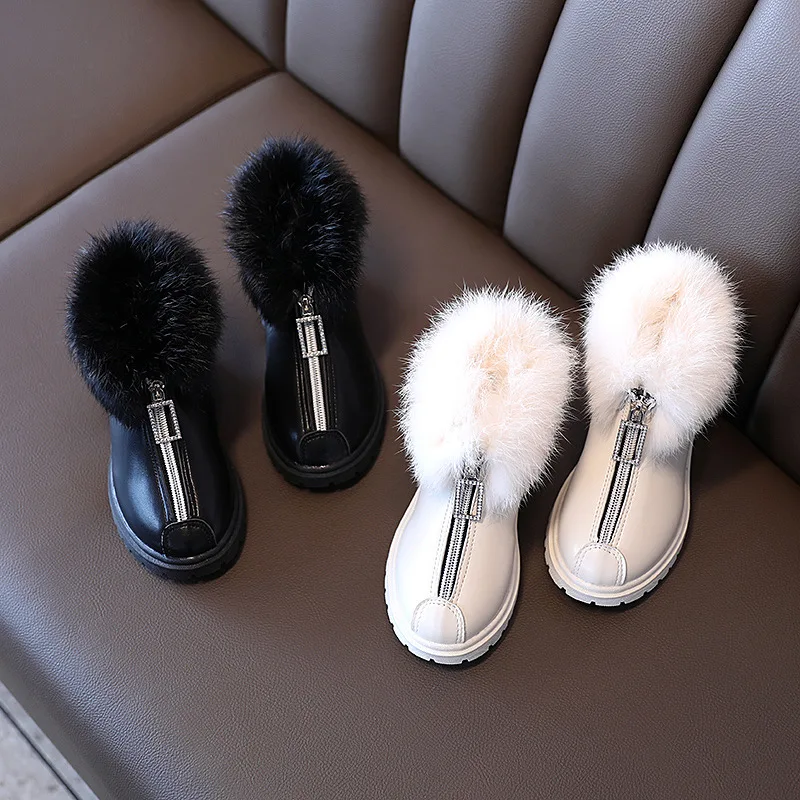 

Children Shoes for Girl Kids Fashion Tide Boots New Korean Winter Platform Boots Warm Leather Solid Black Little Girl Shoes