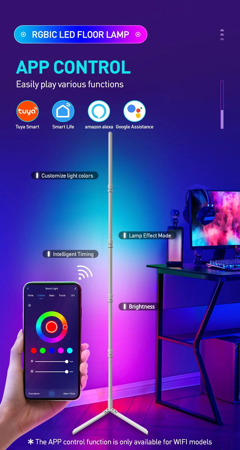 RGB LED Floor lamp 180CM Smart APP Remote Control Modern Corner 2PCS Floor Light Atmospheric Standing Light Indoor Home Decor
