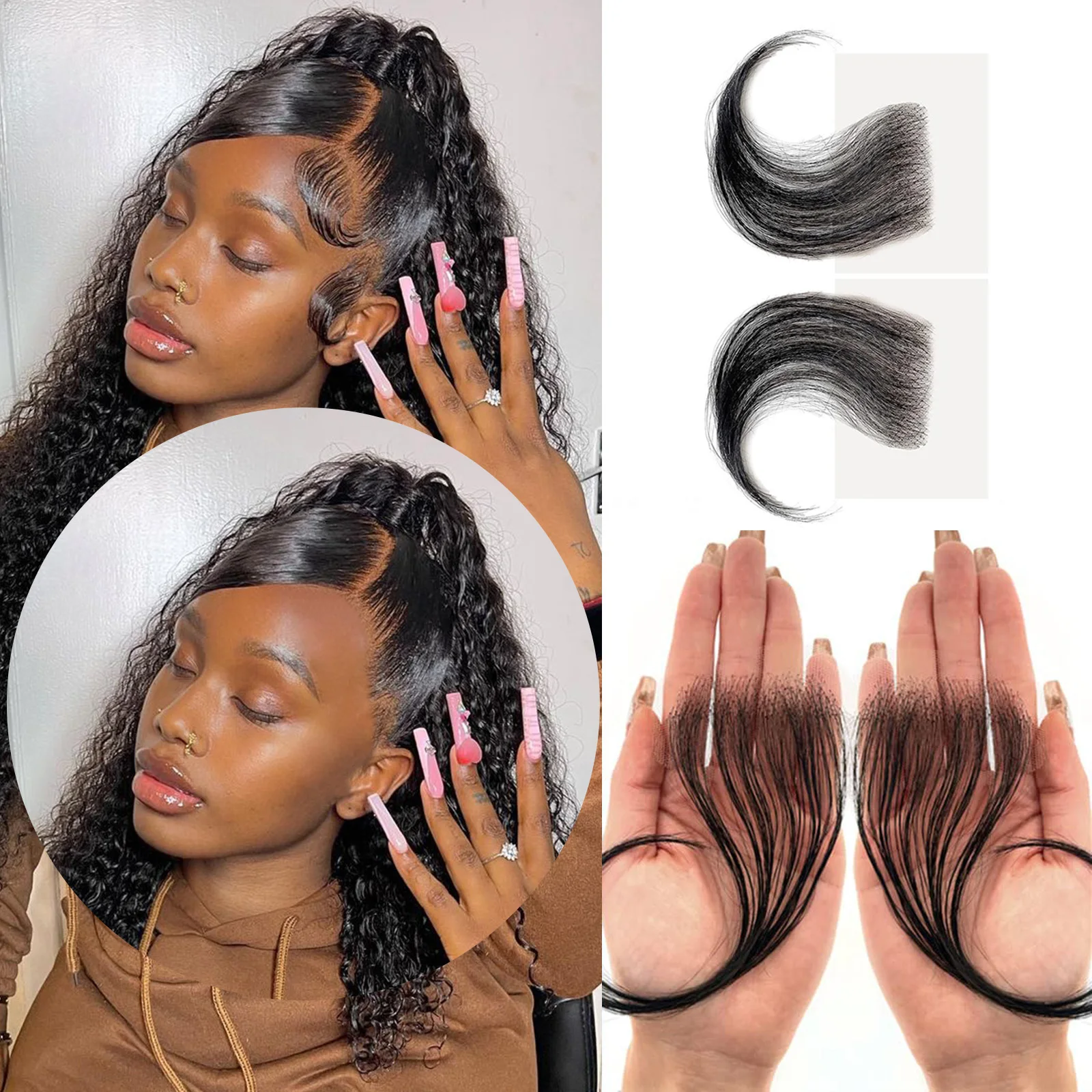 2Pcs Edges Hair Top Swiss Lace 100% Human Hair Reusable Breathable Invisible  Lace Hairline Baby Hair Stripes Natural Curly Hair - AliExpress