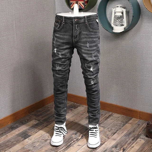 Fashion Designer Men Retro Black Slim Stretch Ripped Jeans Men Trousers Vintage Casual Denim Pants Hombre - Jeans - AliExpress