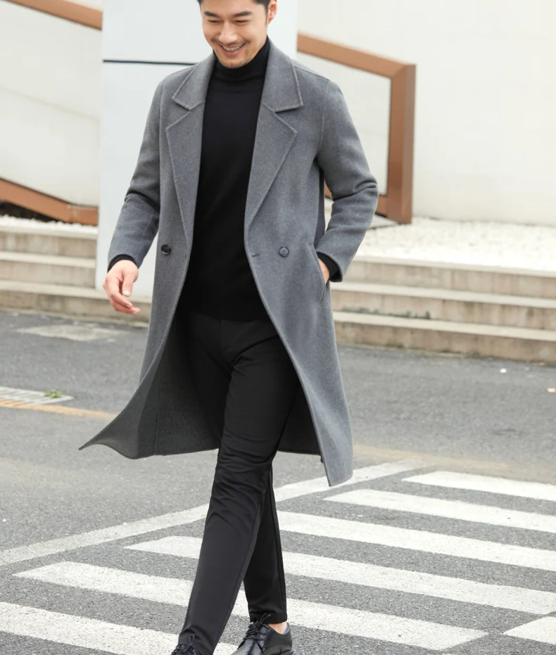 Hochwertiger langer Herrenanzug aus 100 % reiner Wolle, Strickjacke aus Wolle, Herbst/Winter, neuer doppelseitiger Business-Kaschmirmantel aus Wolle – Detail 6