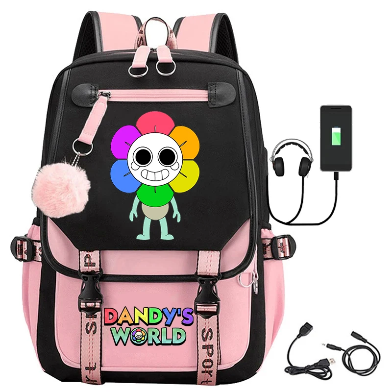 Dandys World Printed USB Charging Backpack for Teenage Girl 2025 Fashion School Bags Kids Sunflower Cartoon Backpack Laptop Bags 6