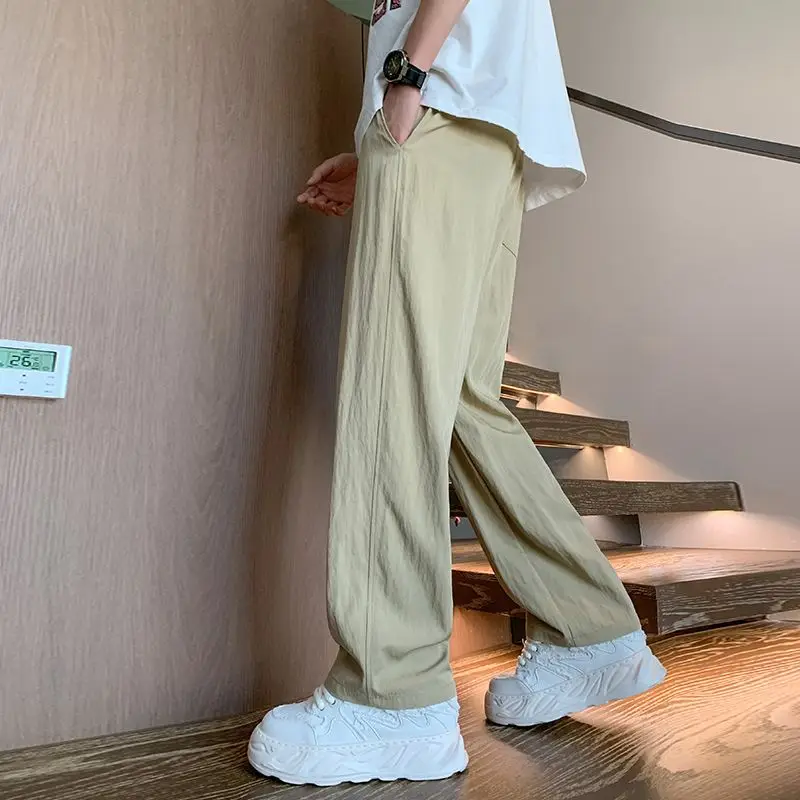 Cotton and Pants Summer Loose Fitting Leisure New Motion Sagging Sensation Straight Cylinder Sweatpants  Men's Pants Solid Color