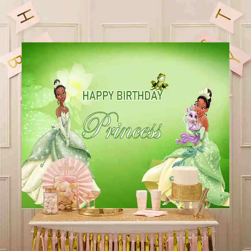 Cartoon Party Sfondo Decorazione Sfondo Principessa E La Rana Tiana Baby Shower Girl Birthday Party Cake Table Banner