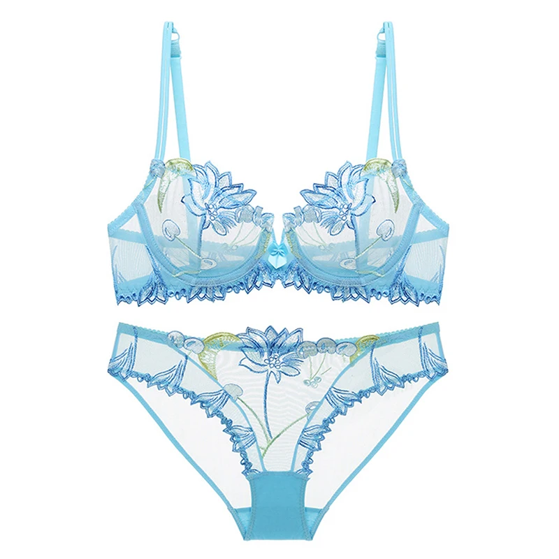 Sexy Lingerie Floral Lace Transparent Breathable Women's Underwear Bra Set for Women cute underwear sets Bra & Brief Sets