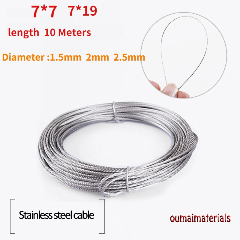 

10 Meters 1.5-2.5mm PVC Coated Flexible Steel Wire Rope Soft Cable Transparent Stainless Steel Clothesline