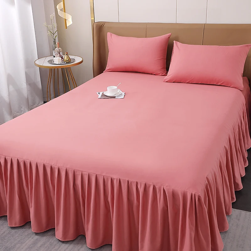 Twin Full Queen Size Bedspread Bed Sheets Home Decor Bed Skirt With 2 Pcs Pillowcase Dustproof Ruffles Bedsheets - Image 6