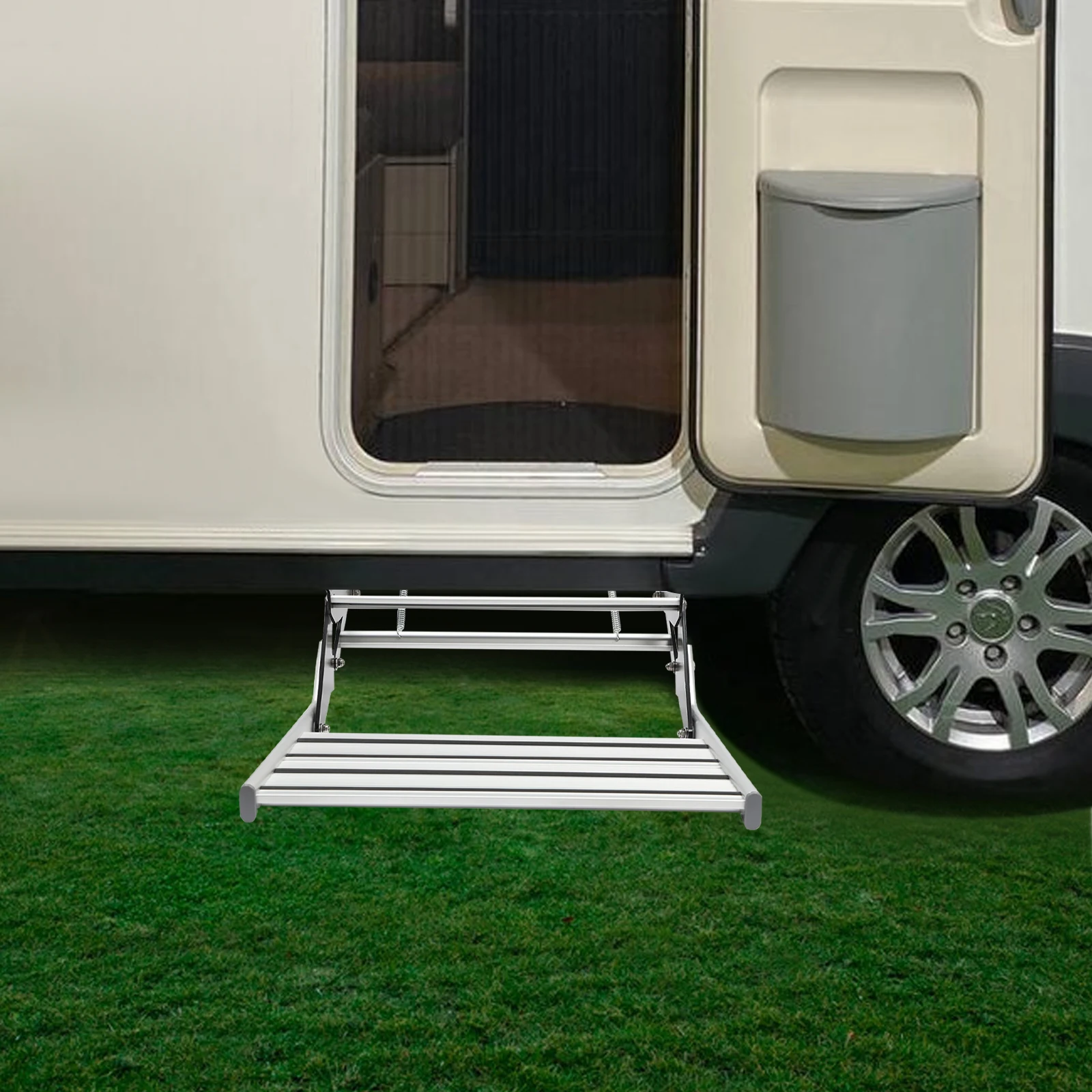 Manuelle RV-Trittstufe, 330 lbs Tragkraft, klappbare Einstiegsstufe, Wohnmobil-Seitenstufe, rutschfeste Campingstufe, RV-Montage mit Schrauben für Wohnmobile, Reiseanhänger, LKWs – Detail 18