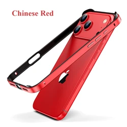 Premium Aluminum Metal Frame Shockproof Phone Case with Silicone Bumper - iPhone 15 Plus (Chinese Red)