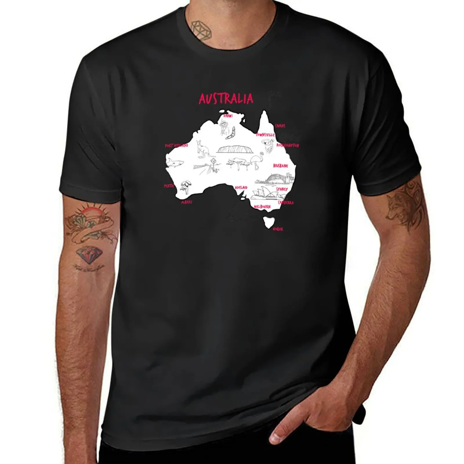 Map of Australian continent with hand drawn places, elements and cities. Australia Map T-Shirt