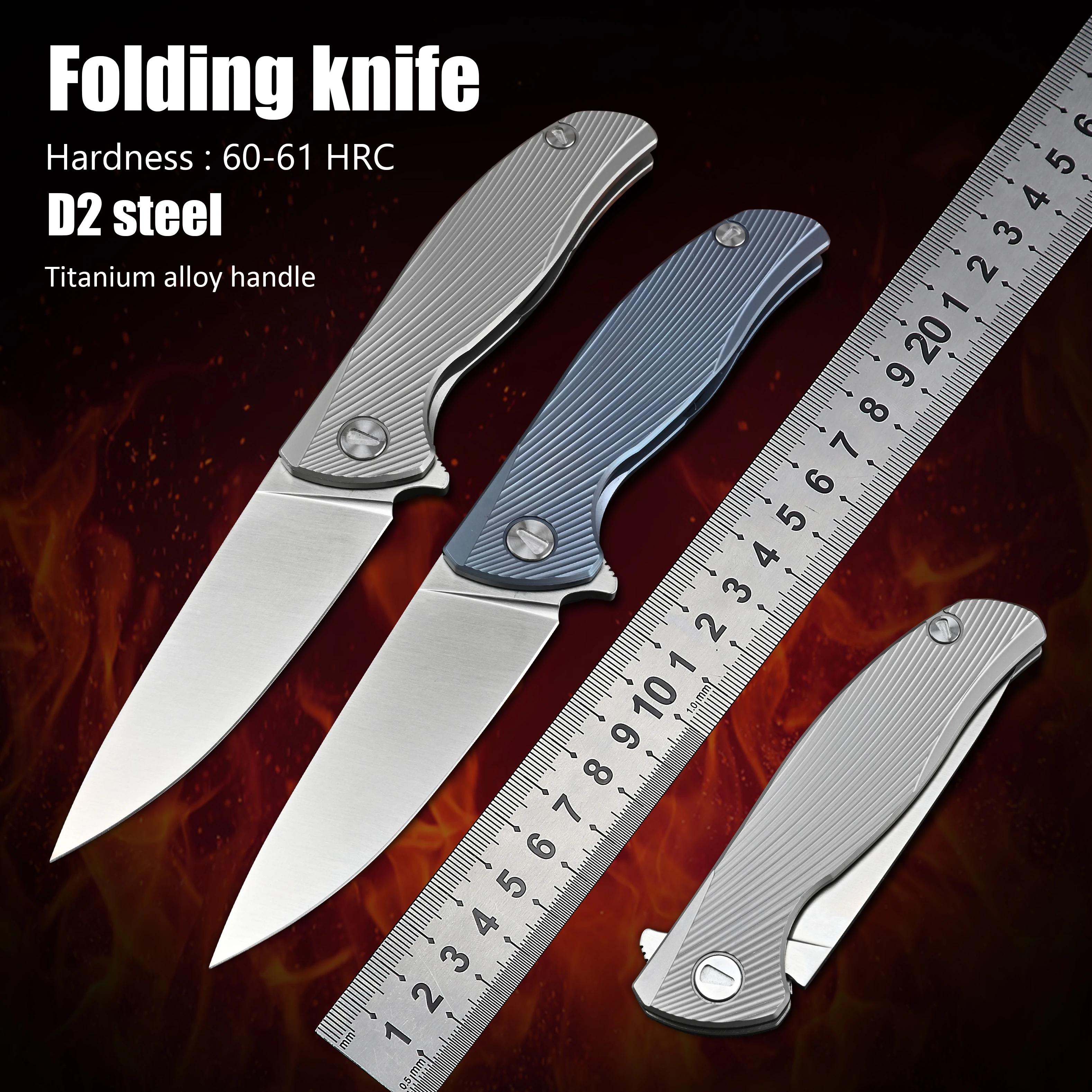 

D2 Steel Self Defense Outdoor faca Titanium EDC Hand Tool Tactical Survival Hunting Pocket Folding Knife Camping