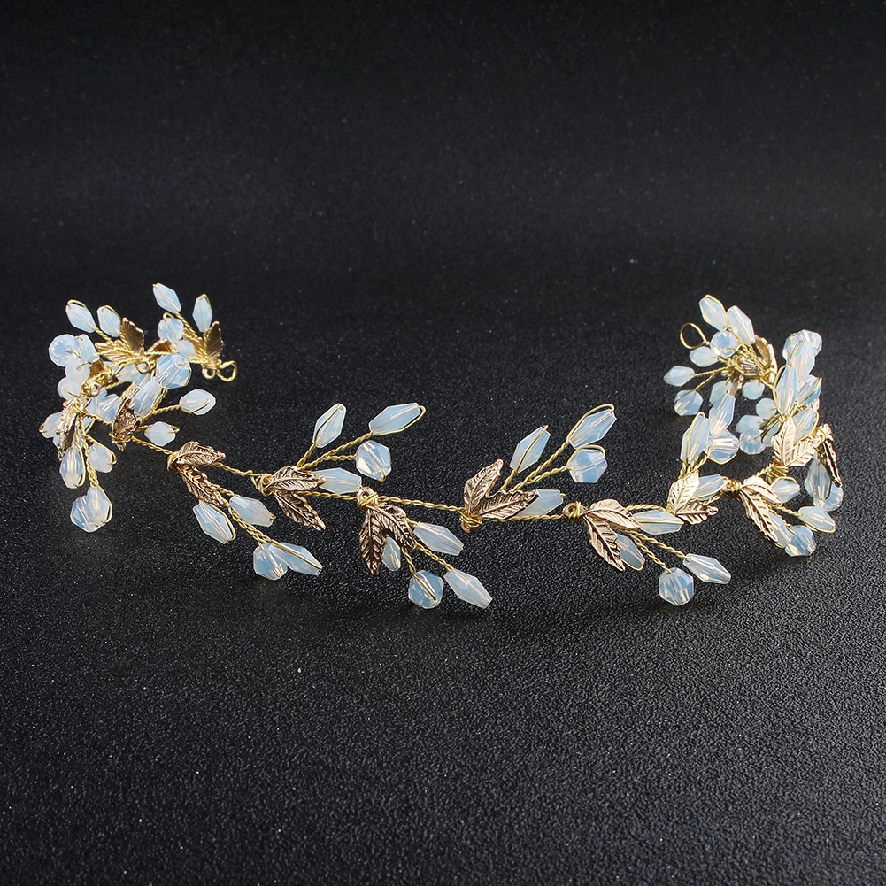 Bridal Hair Accessories Women Leaf Bride Hair Vine Pearl Wedding Flower Headband Crystal Beads Bridesmaid Headdress