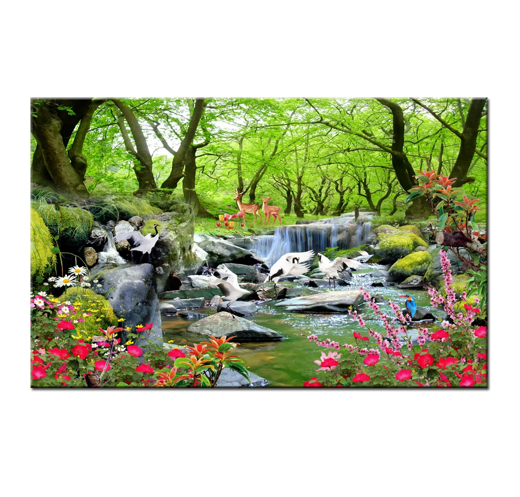 

Wall Art Home Decor Forest Waterfall Landscape Flowers Nature Poster Painting Canvas Prints Picture HYS2016