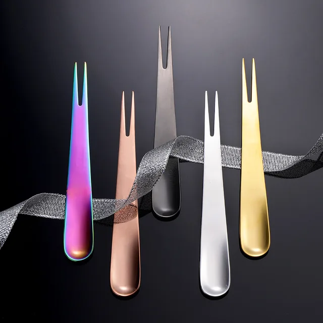 All-In-One Kettős Célú Gyümölcsvilla Multifunkciós Kreatív Villa És Kanál 304 Rozsdamentes Acél Aranyozott Sütemény Saláta Gyümölcs