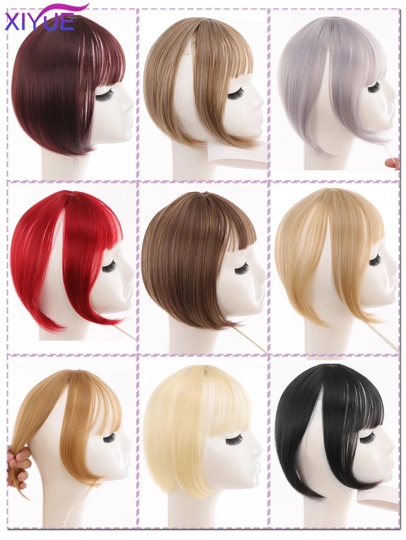 Synthetic Middle Part Topper Hairpiece with Bangs Clip-In Bangs Extension Natural Invisible Clourse Hairpiece for Women