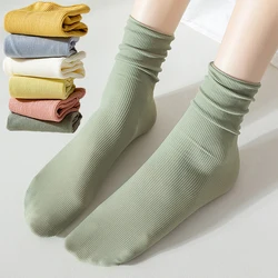 4Pairs/set Women Colorful Loose No Pilling Socks Knitting Rib Thin Spring Summer Female Socks High Tube Streetwear Soft Sock