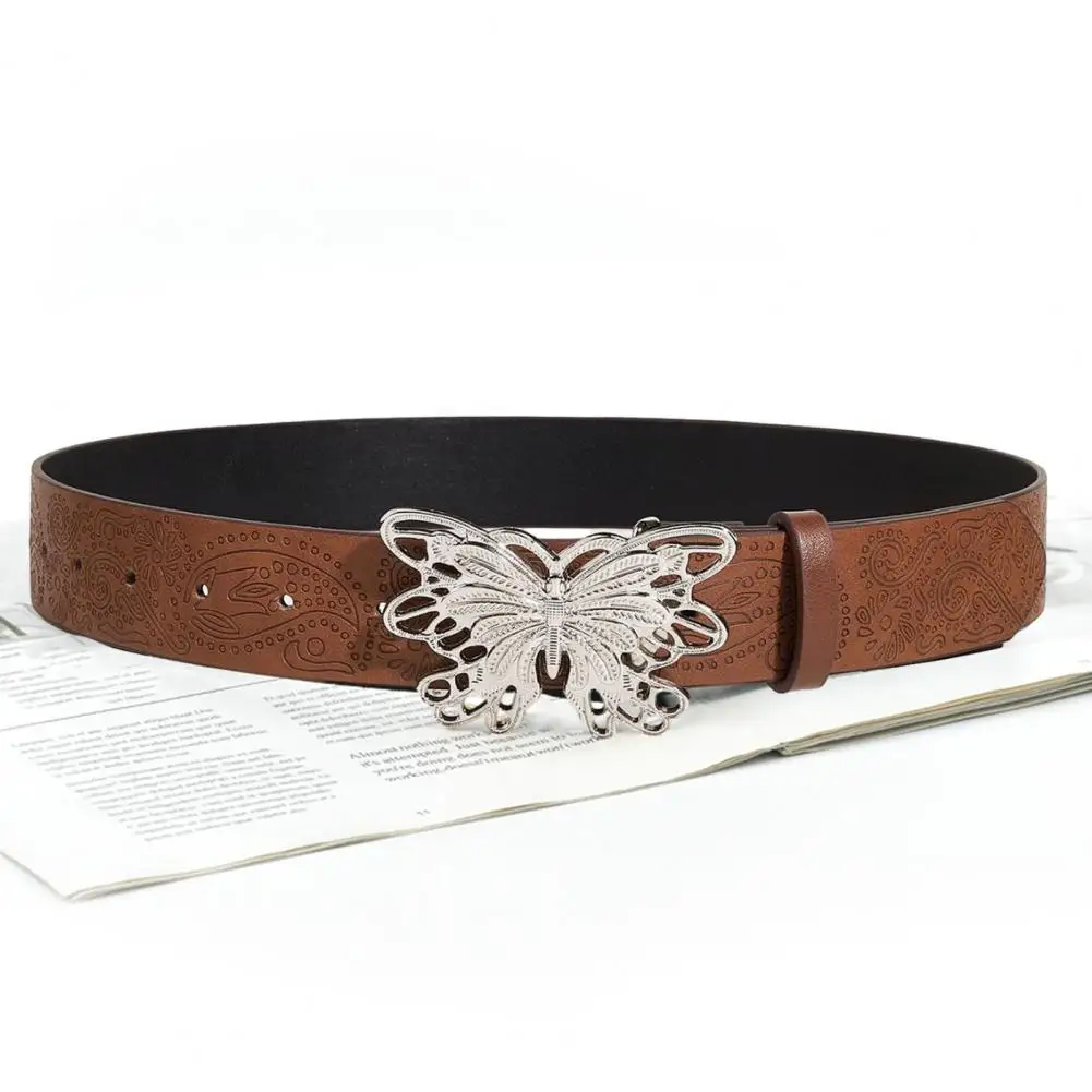 

Buckle Belt Brown Textured Belt Unique Pattern Design Faux Leather Belt for Men Women Stylish Brown Textured Buckle for Use